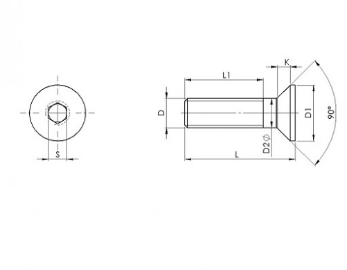 Винт с шестостенно гнездо и потънала глава DIN 7991 M16 X 2.00 X 100mm кл.10.9