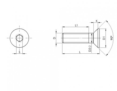Винт с шестостенно гнездо и потънала глава DIN 7991 M20 X 2.50 X 150mm кл.10.9