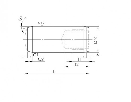 Закален шлифован цилиндричен щифт с отвор с резба DIN 7979 D 6mm X 32mm стомана