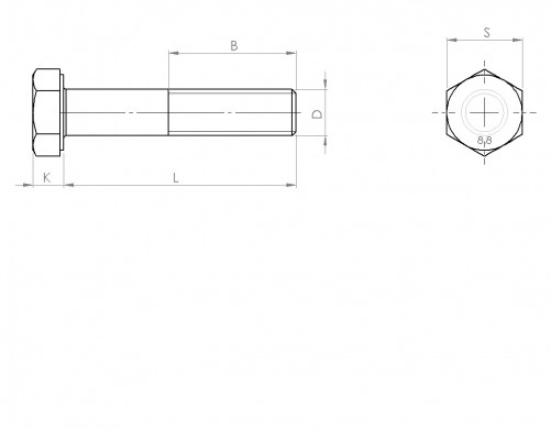 Частично резбован винт с шестостенна глава ISO 4014 M10 X 1.50 X 100 mm кл.8.8