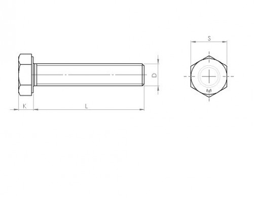 Винт с шестоъгълна глава и пълна резба DIN 933 M20 X 2.50 X 60mm кл.12.9 Delta Seal